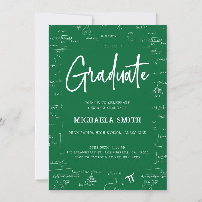 Invitation Diplôme de Mathématiques Vert Élégant (Devant)