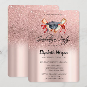 Invitation Diplôme de mortier rose gold paillettes Graduation