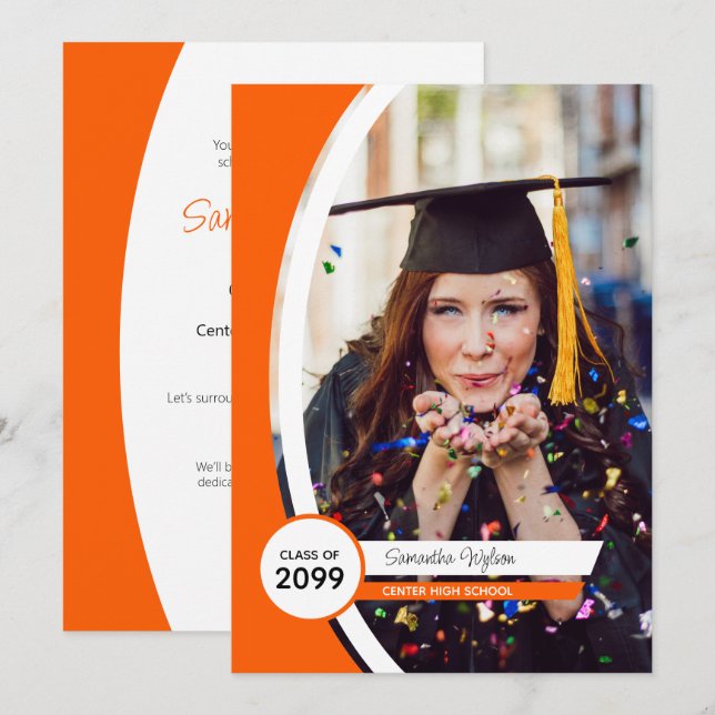 Invitation Diplôme de photo de cadre courbe orange (Devant / Derrière)