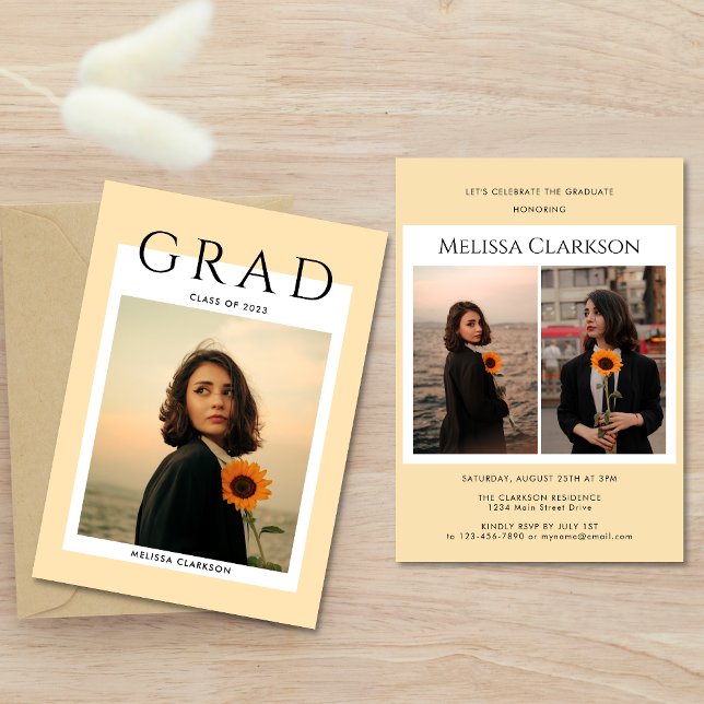 Invitation Diplôme de photo Polaroid beige élégant moderne (Créateur téléchargé)