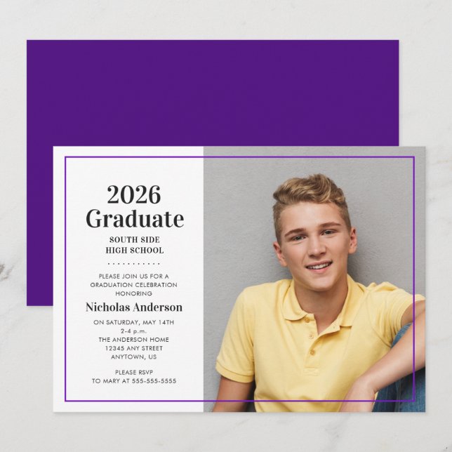 Invitation Diplôme de photo violet classique 2023 (Devant / Derrière)