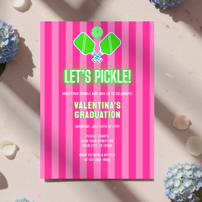 Invitation Diplôme de Pickleball Rose Prépa Rayé Vert (Créateur téléchargé)