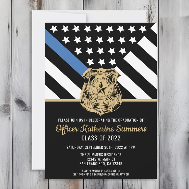 Invitation Diplôme de police Légère Ligne Bleue Application d (Perfect invitation to invite guests to celebrate the new police academy graduate in law enforcement!)