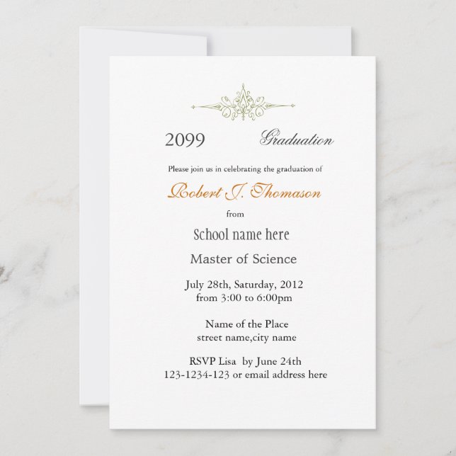 Invitation Diplôme de réussite élevé simple et clair (Devant)