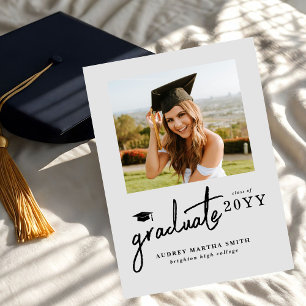 Invitation Diplômé de Script Moderne 4 Photo Gris Remise des