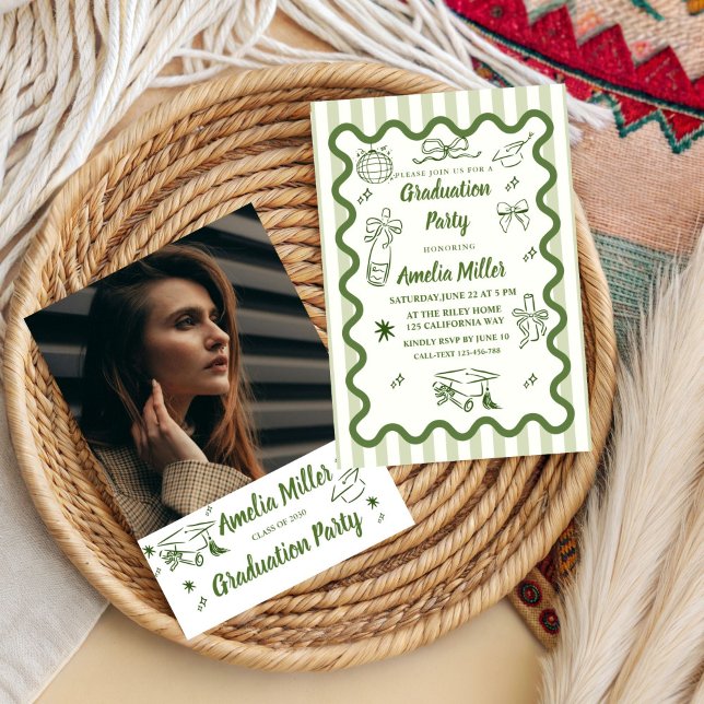 Invitation Diplômé de Terminale Dessiné à la Main Vagues Fant (Créateur téléchargé)