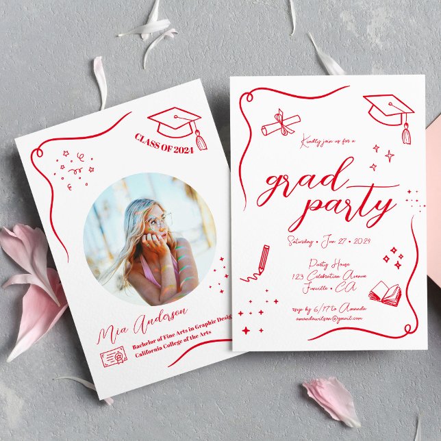 Invitation Diplôme d'Écriture Rouge Hot dessiné À La Main (Créateur téléchargé)