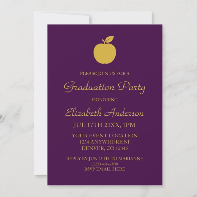 Invitation Diplôme d'enseignant Apple (Devant)
