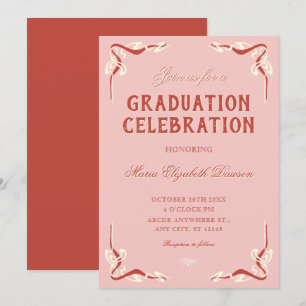 Invitation Diplôme d'études rétro vintage rose