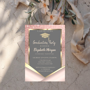 Invitation Diplôme Diamants Paillettes Rose Gold Élégant