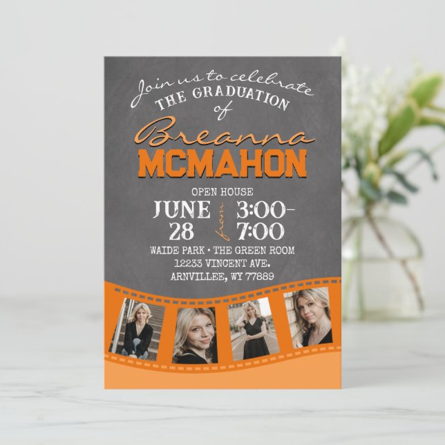 Invitation Diplôme d'image Orange Chalkboard Filmstrip 5 (Debout devant)