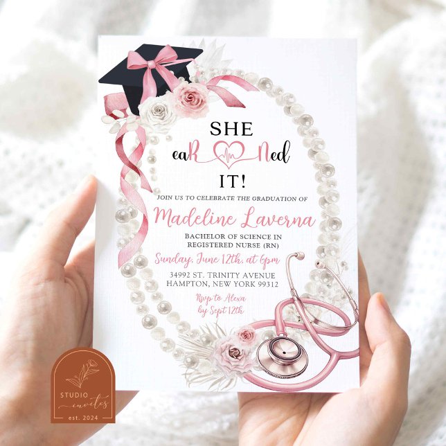 Invitation Diplôme d'infirmière RN Bohème Rose Coquette (Créateur téléchargé)