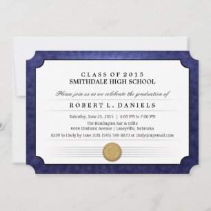 Invitation Diplôme d'Invitation de diplôme de la Marine Bleue
