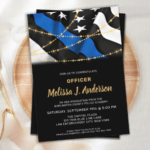 Invitation Diplôme d'officier de police Ligne Bleue Mince