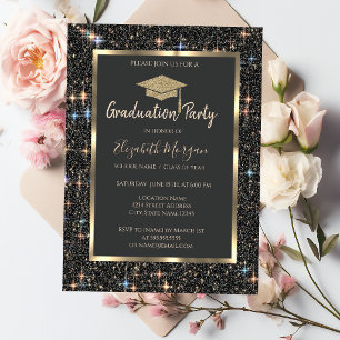 Invitation Diplôme d'or Cap Parties scintillant foncée Gradua