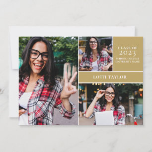 Invitation Diplômé d'or moderne 3 Photo Graduate Party