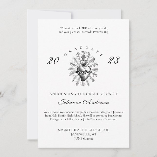 Invitation Diplôme du Sacré-Cœur catholique (Devant)