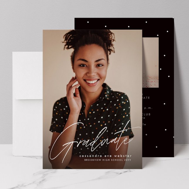 Invitation Diplômé écriture moderne simple photo de remise de (Créateur téléchargé)