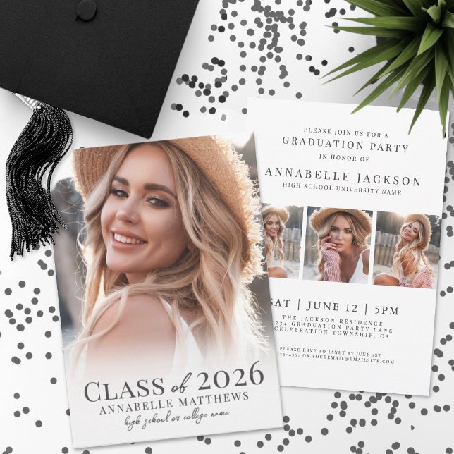 Invitation Diplômé Élégant de Style Simple Photo de Remise de (Stylish Elegant Graduate Simple Photo Graduation Invitation)