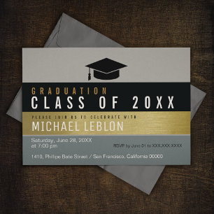 Invitation Diplômé élégant et rayé moderne. Grad Party