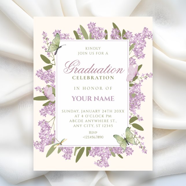 Invitation Diplôme élégant floral pourpre (Créateur téléchargé)