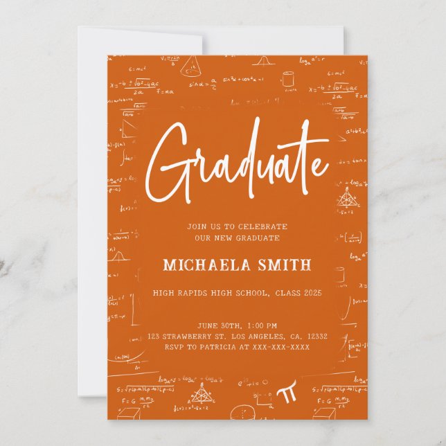 Invitation Diplôme élégant orange de mathématiques de fin d'é (Devant)