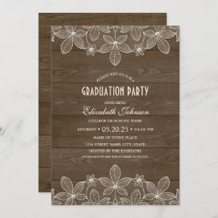 Invitation Diplômé en bois de perle de dentelle de fête de