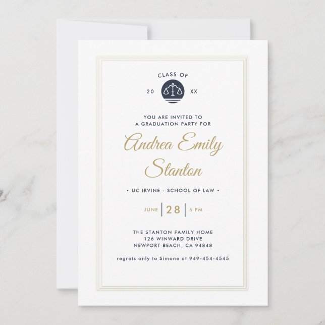 Invitation Diplôme en droit Échelles de la justice Marine Gol (Devant)