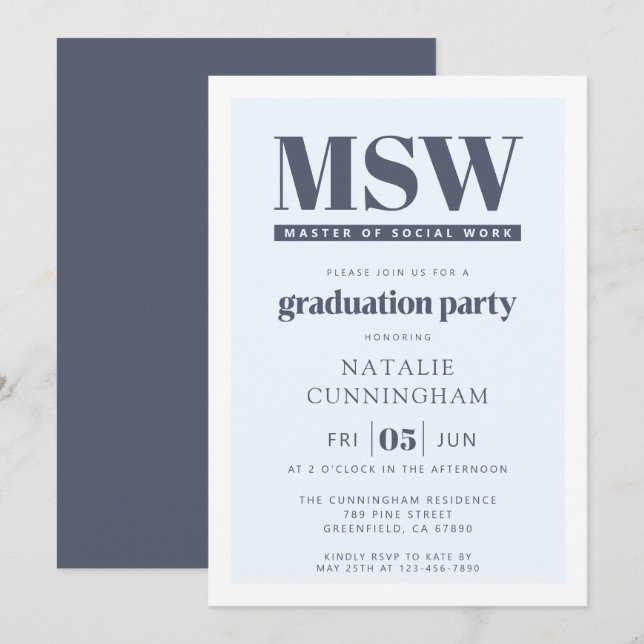 Invitation Diplômé en MSW Master en Travail Social Moderne (Devant / Derrière)