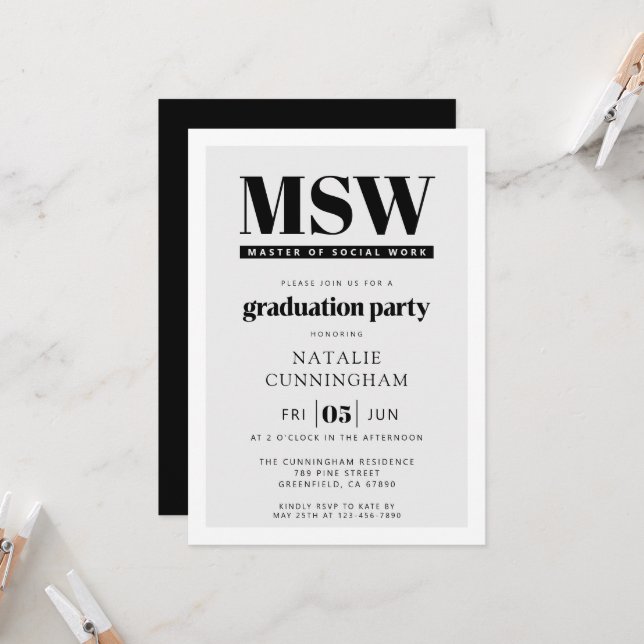 Invitation Diplômé en MSW Master en travail social moderne (Devant/Arrière en situation)