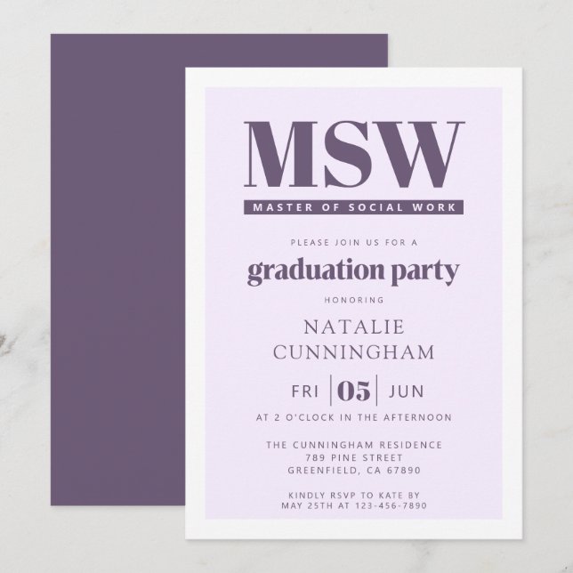Invitation Diplômé en MSW Master en travail social moderne (Devant / Derrière)
