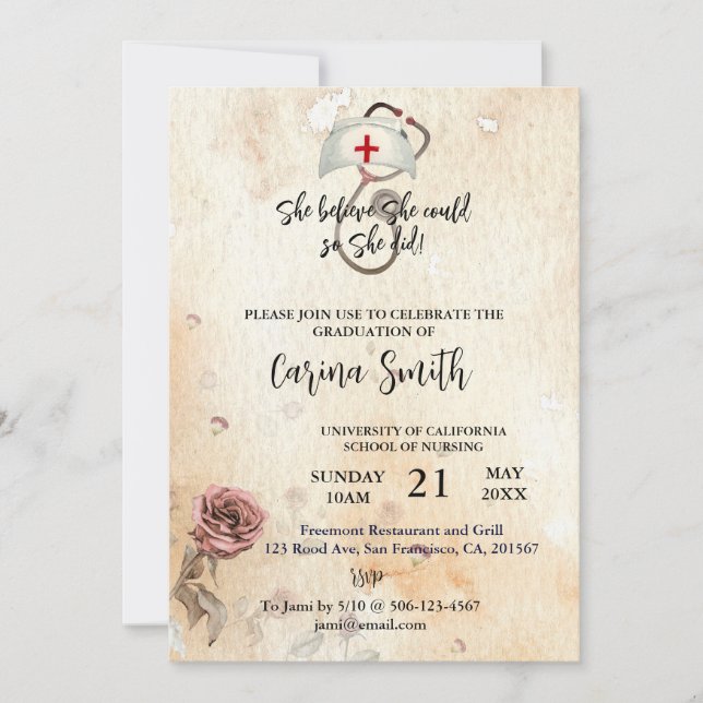 Invitation Diplôme En Soins Infirmiers Elle Croit Qu'Elle Pou (Devant)