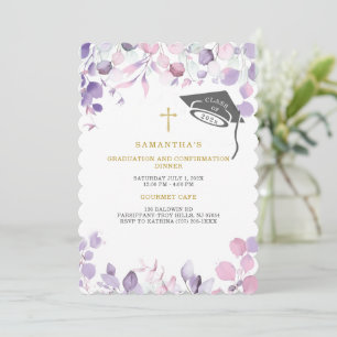 Invitation Diplôme et Confirmation Rose et Violet