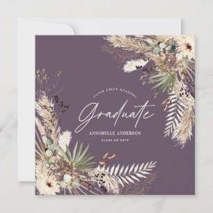 Invitation Diplômé favor pampas eucalyptus élégant photo inv