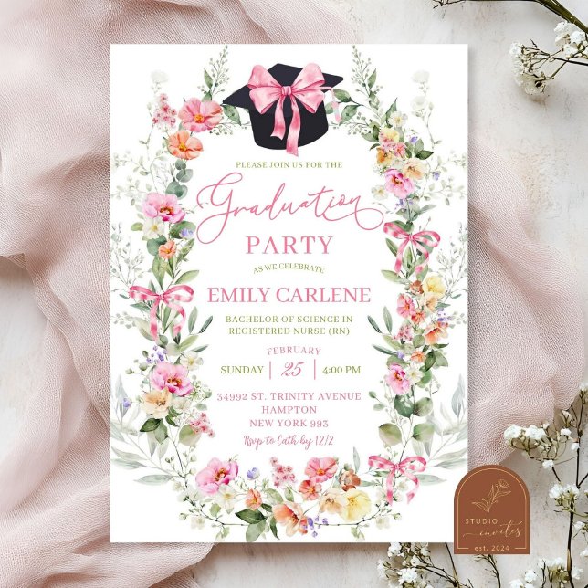 Invitation Diplôme Fille Floral Printanier Coloré Lumineux  (Créateur téléchargé)