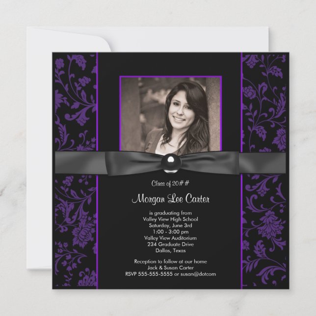 Invitation Diplôme Filles Violet et Noir (Devant)