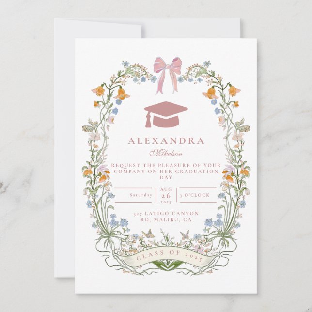 Invitation Diplôme Floral de Jardin Vintage (Devant)