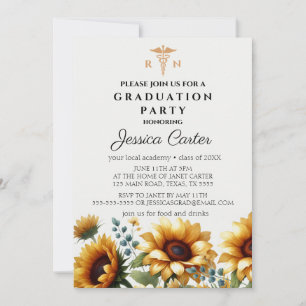 Invitation Diplôme floral Infirmière tournesol Typographie