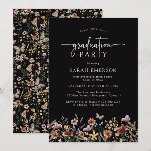 Invitation Diplôme Floral Noir