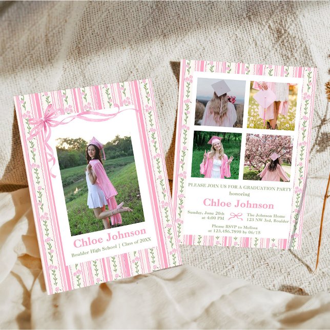 Invitation Diplôme Floral Ruban Rose (Créateur téléchargé)