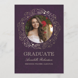 Invitation Diplôme Floral Wreath Gold et Plum Photo