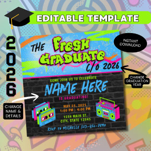 Invitation Diplômé frais Fête de fin d'études Hip Hop 90s