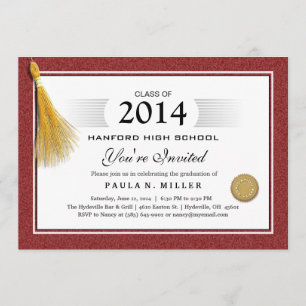 Invitation Diplôme Maroon Red Border & Gold Tassel