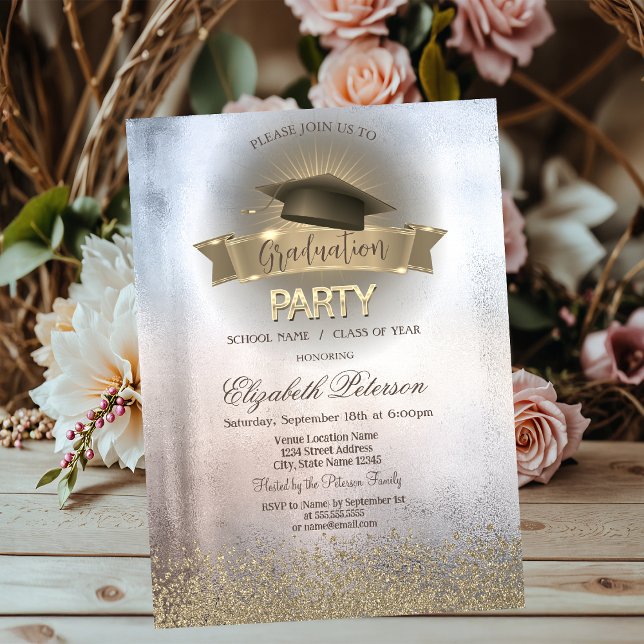 Invitation Diplôme Métallisé Faux Diamants Or Moderne (Créateur téléchargé)