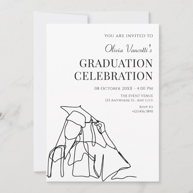 Invitation Diplôme minimaliste d'art linéaire (Devant)
