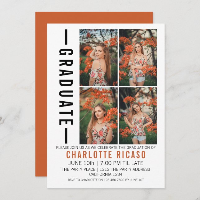 Invitation Diplôme Modèle photo moderne Personnalisé (Devant / Derrière)