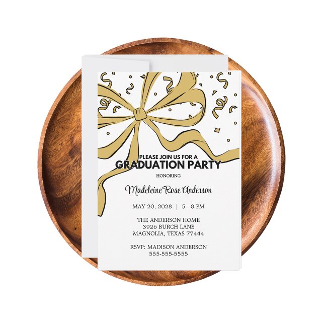 Invitation Diplôme Moderne Coquette Dorée à Nœud Papillon Fan (Créateur téléchargé)