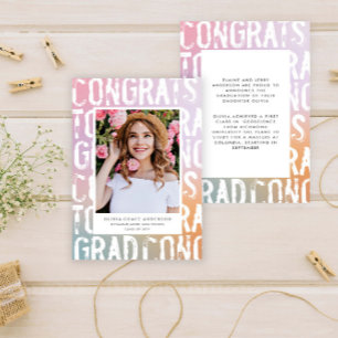 Invitation Diplôme moderne pastel arc-en-ciel rose girly phot