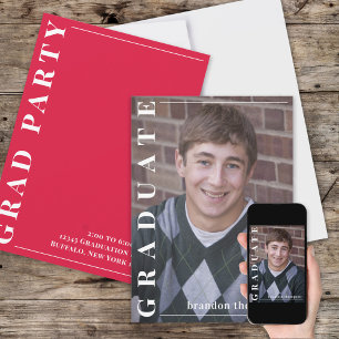 Invitation Diplômé moderne simple photo minimaliste rouge