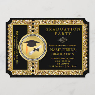 Invitation Diplôme Noir et Doré Pailleté de Remise des Diplôm